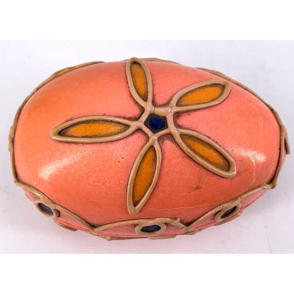 Paper Mache Composite Easter Egg Box Bright Pink Orange 1970s Mod 5" - Picture 6 of 9